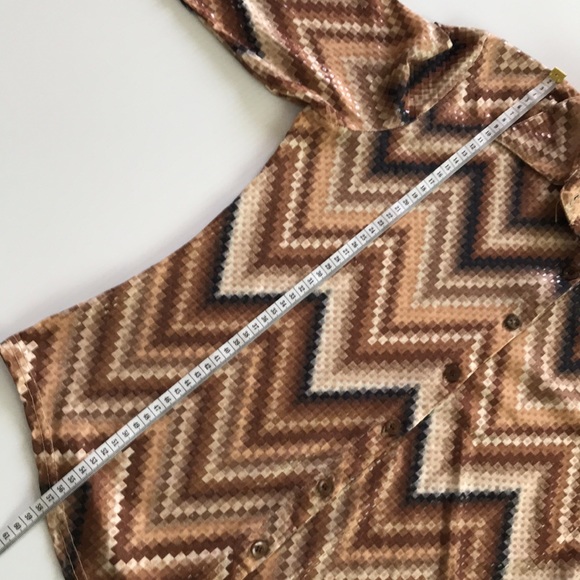 XOXOXO womens L / 12 half sleeve tan brown black button up shirt retro 70s - Picture 11 of 15